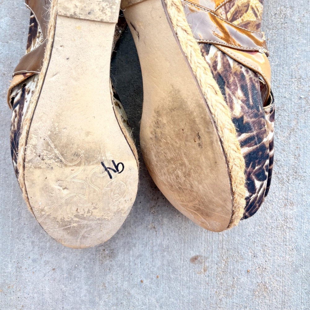 Y2K Baby Phat Women Animal Palm Print Wedge Espadrille Platform Sandals 9.5 - Picture 5 of 5